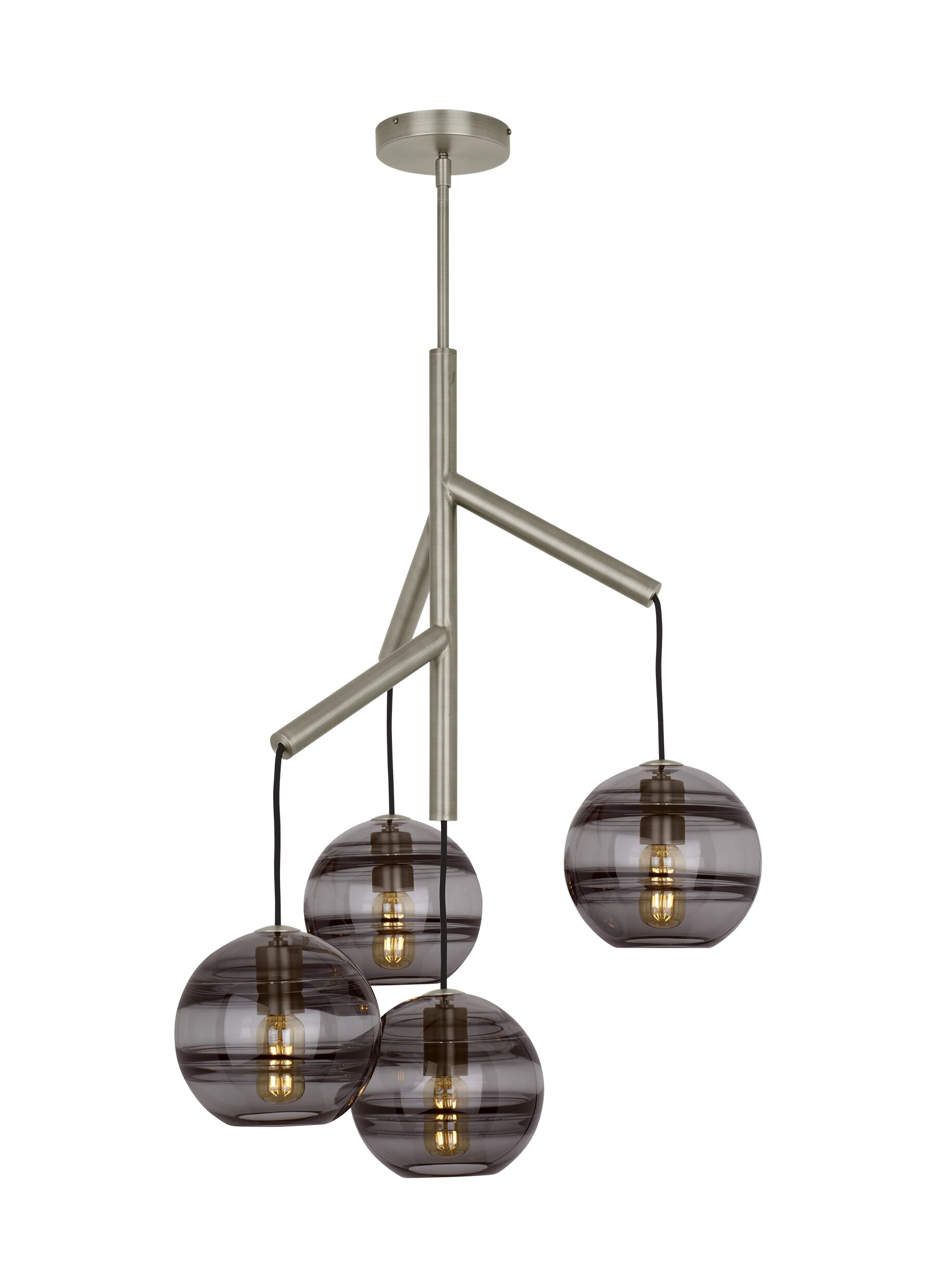 Sedona 4-Light 2700K LED Contemporary Chandelier in Satin Nickel and Transparent Smoke