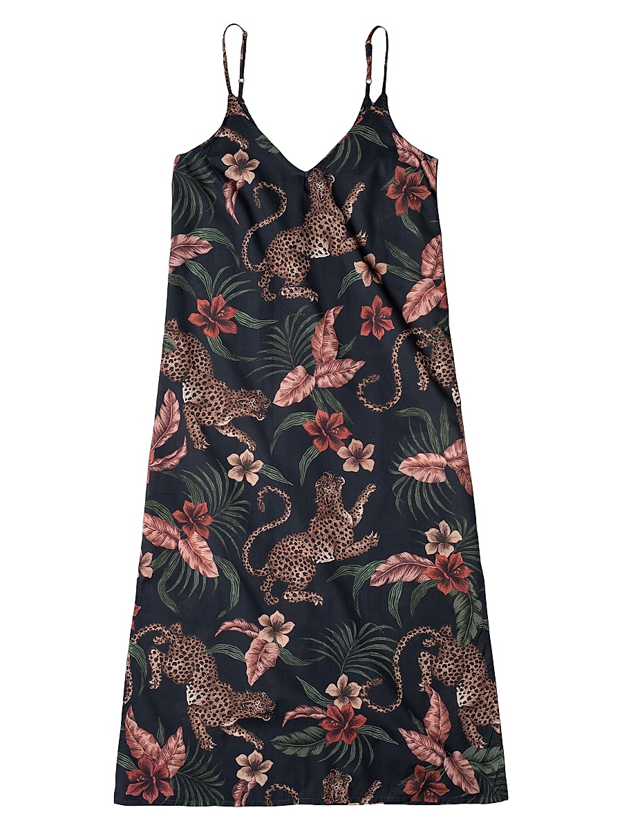 Women's Soleia Leopard-Print Cotton Slip Nightie - Navy