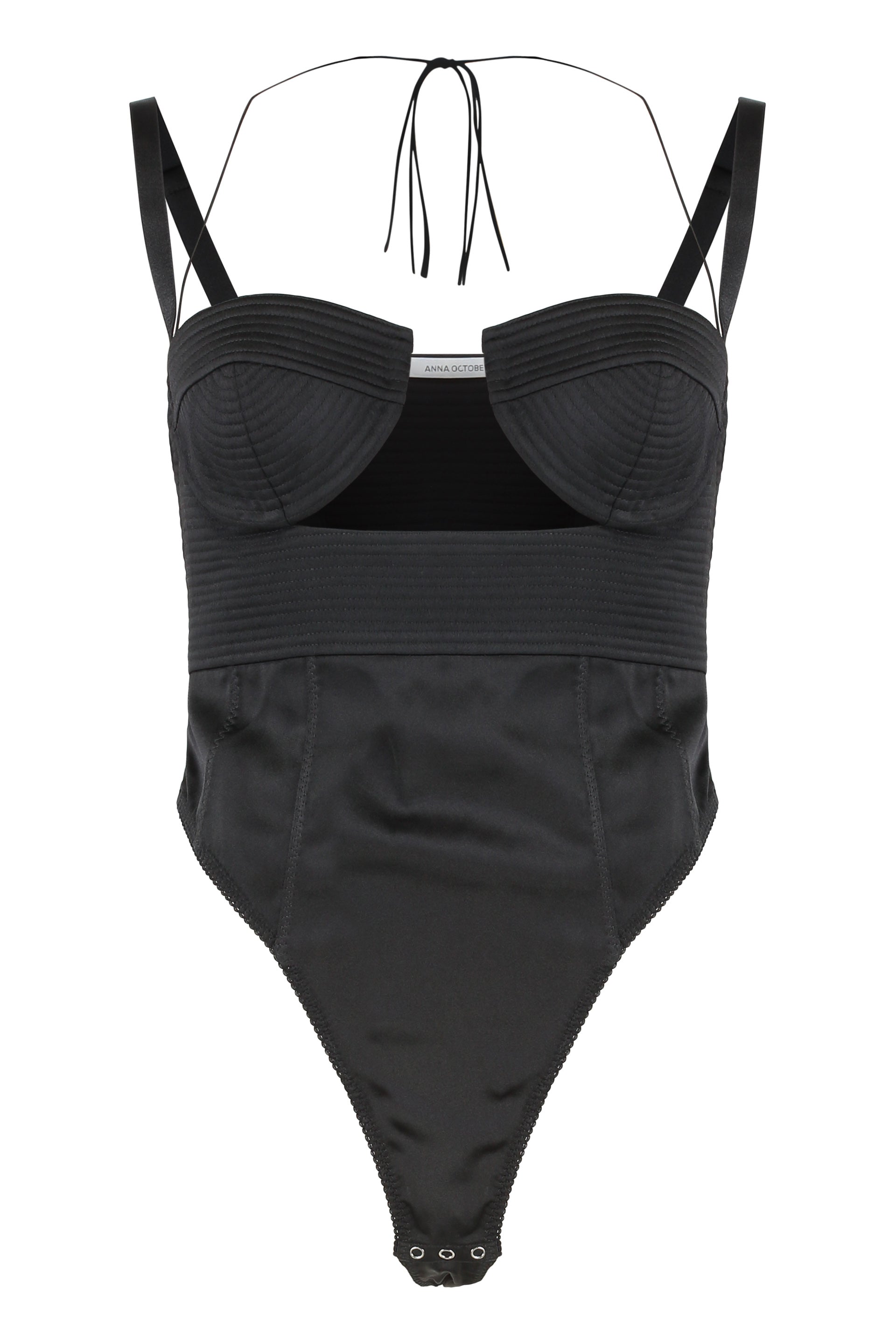 Satin with Adjustable Straps Bodysuit — Black