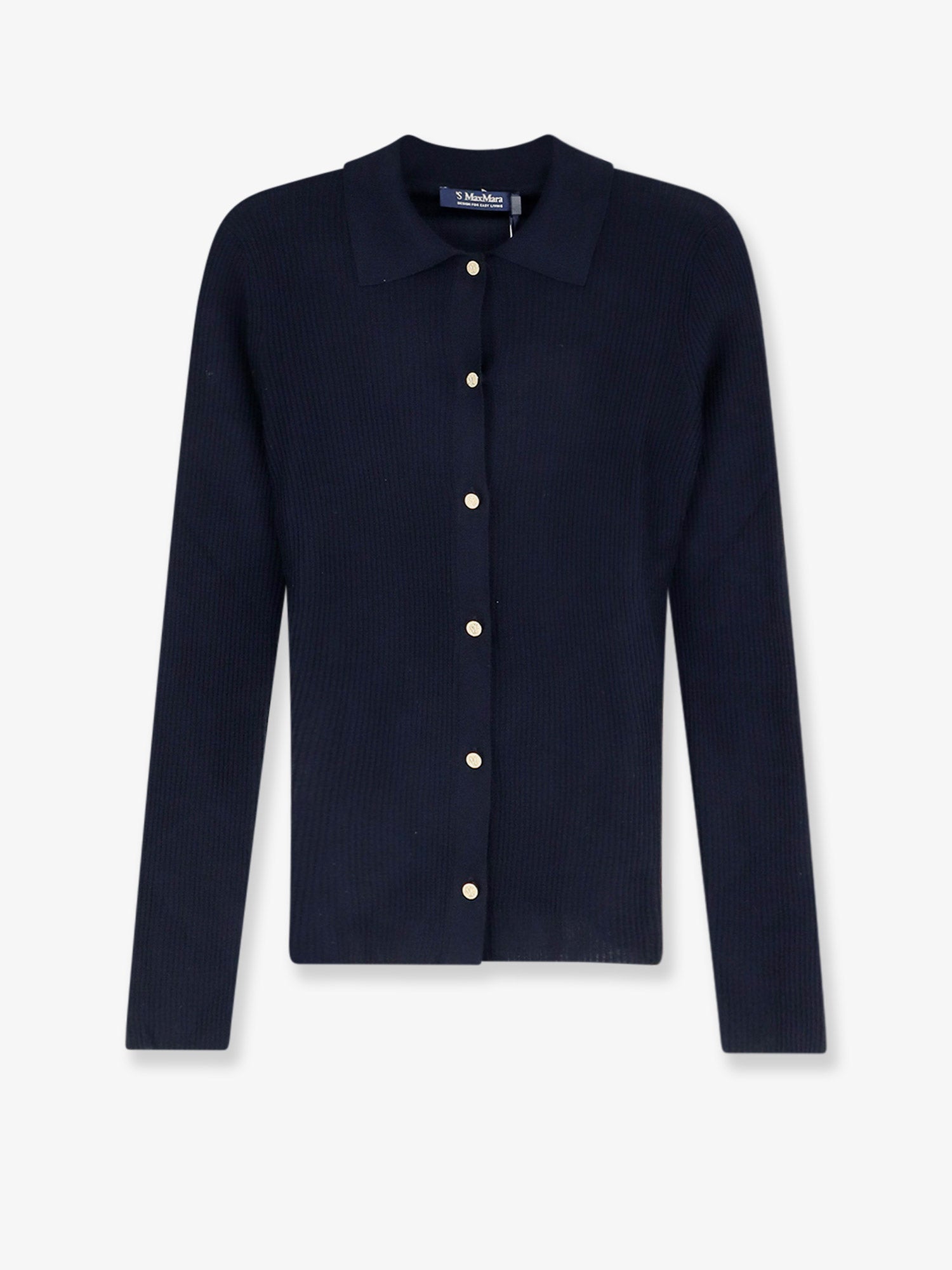 Virgin Wool Ribbed Cardigan — Navy