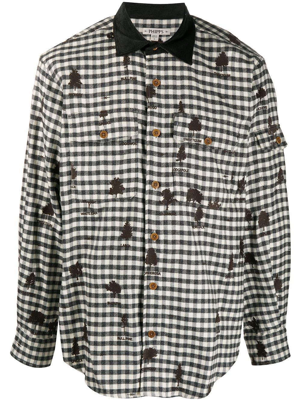 Gingham shirt with all-over tree embroidery - White