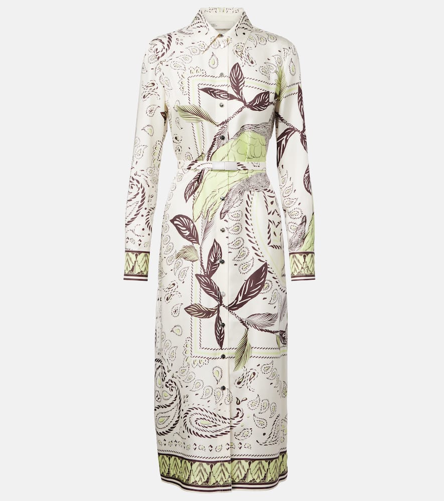 Belted printed silk midi dress