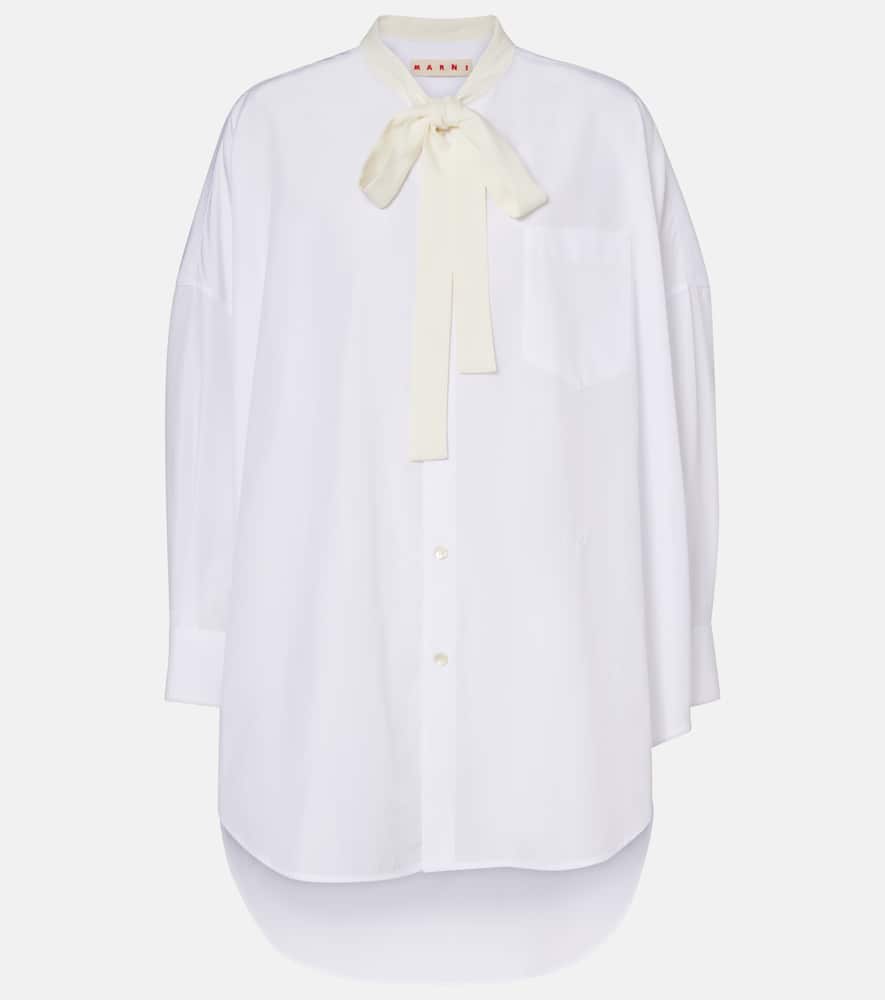Tie-neck cotton shirt dress