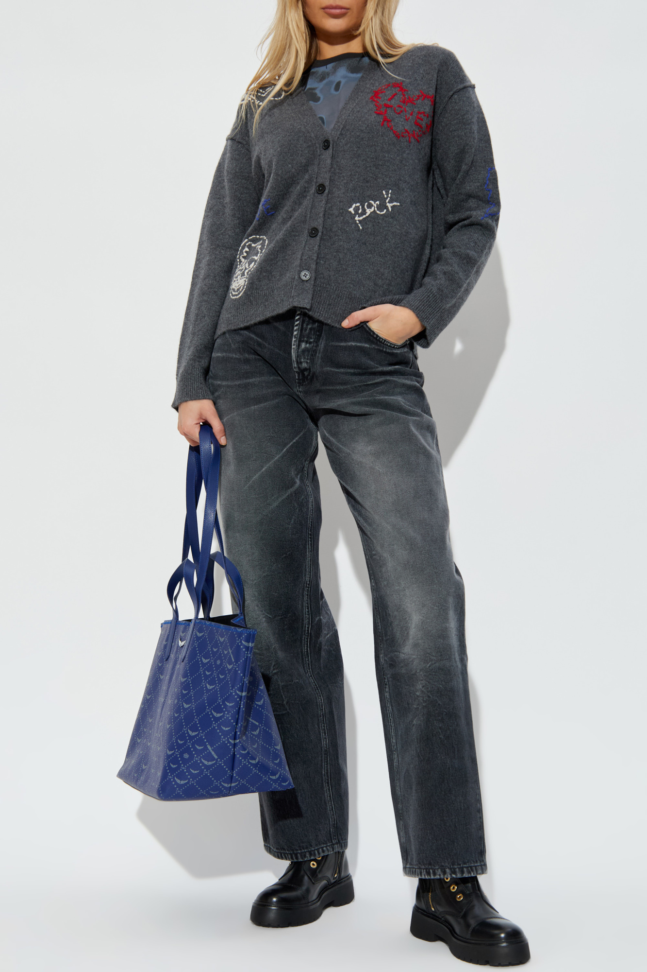 Jeans With Logo, Women's, Grey
