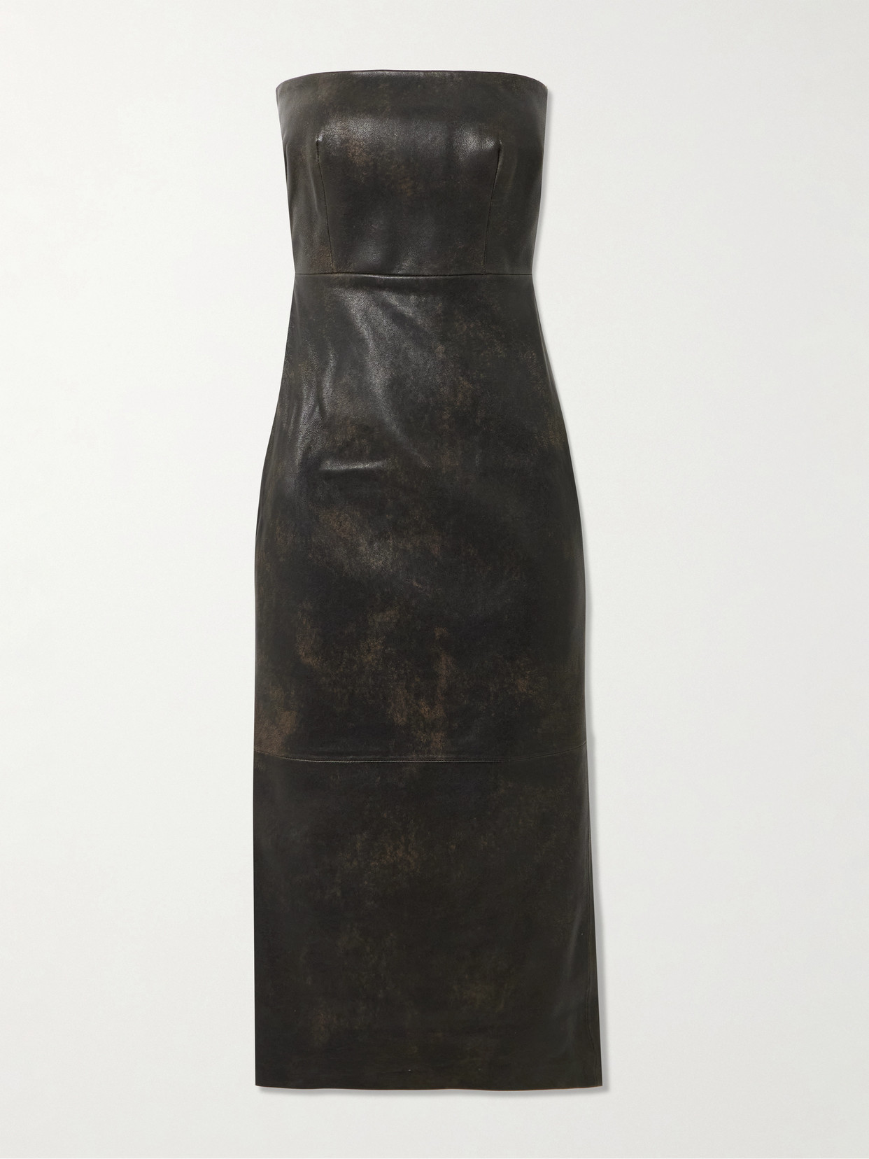 Strapless Leather Midi Dress - Brown
