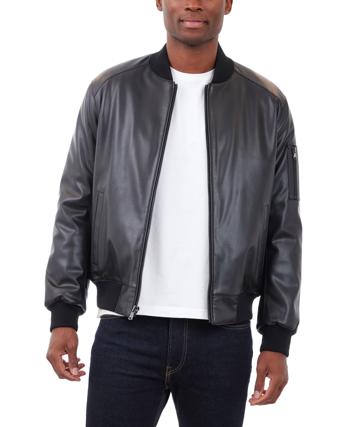 Men's Faux Leather Moto Jacket - Black
