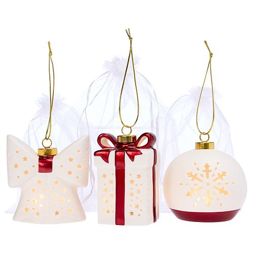 3-Piece Translucent Porcelain Ornament Set w/Gift Bags