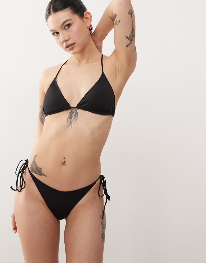 Monki mix and match tie side bikini bottoms in black