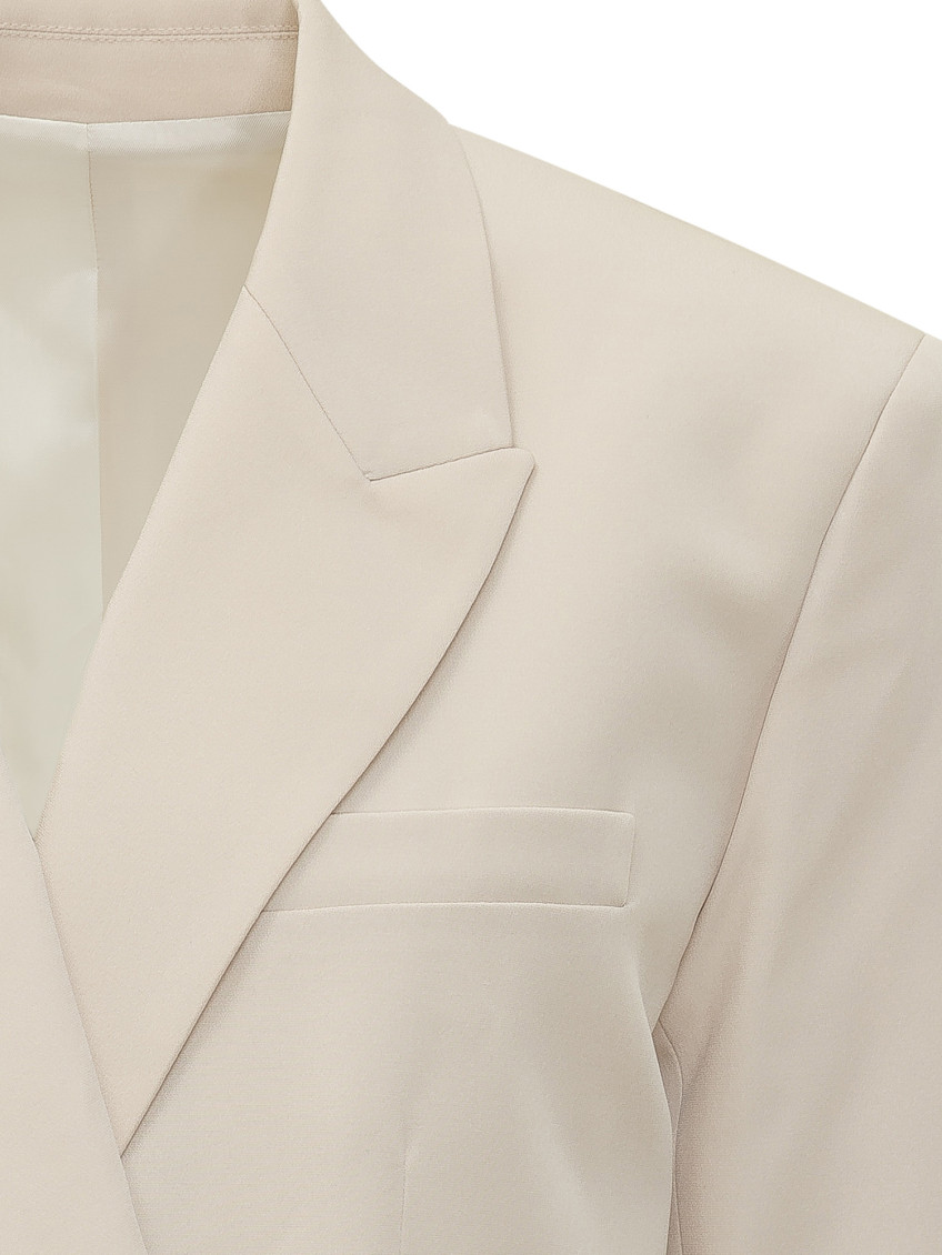 Beige Solid Notched Lapel Blazer