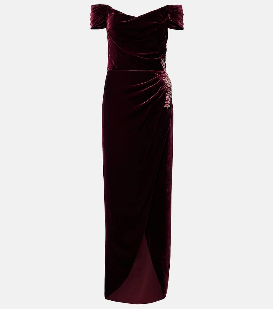 Embellished off-shoulder velvet gown