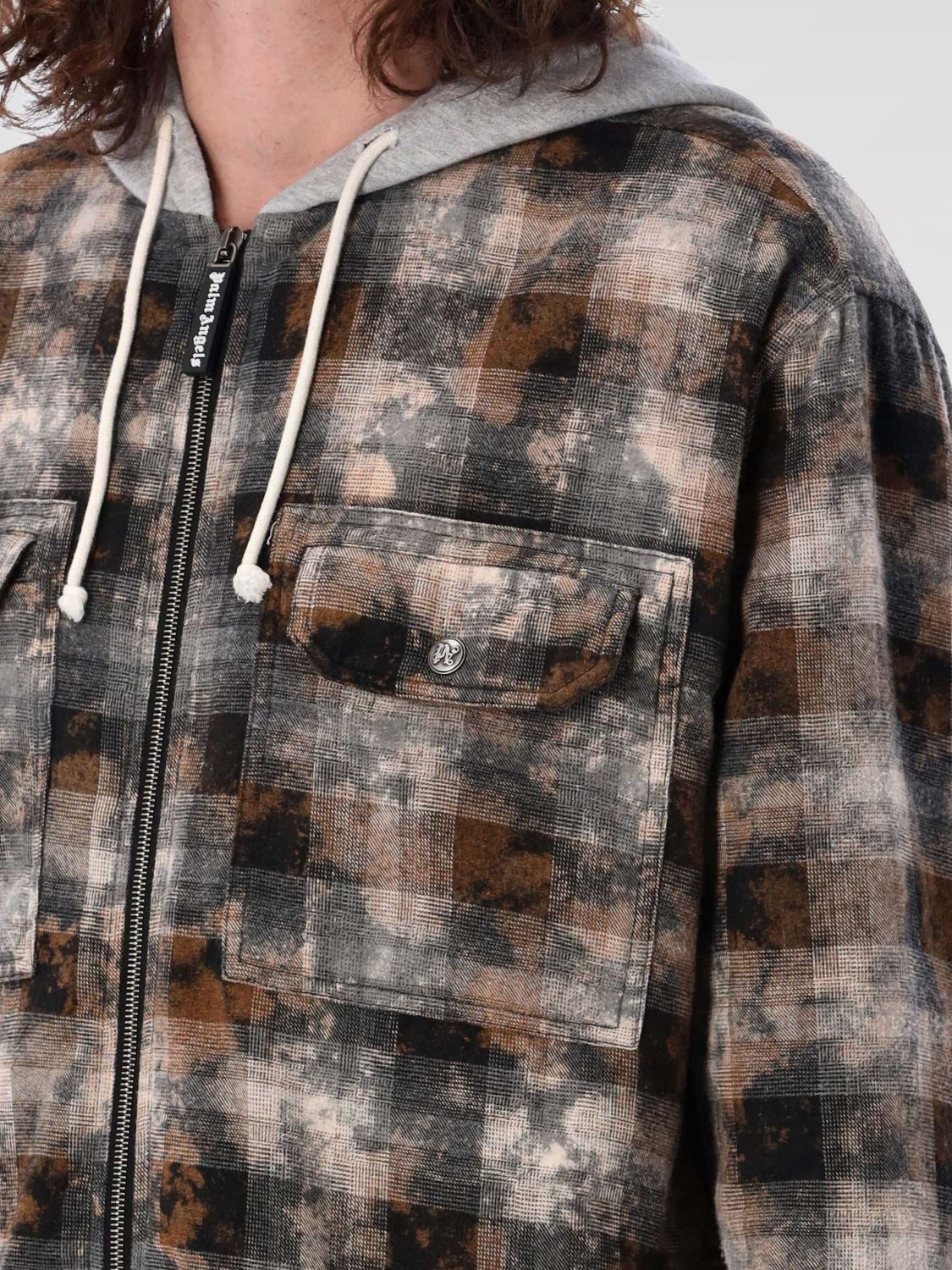 Checkered zip-fastened hoodie - Brown