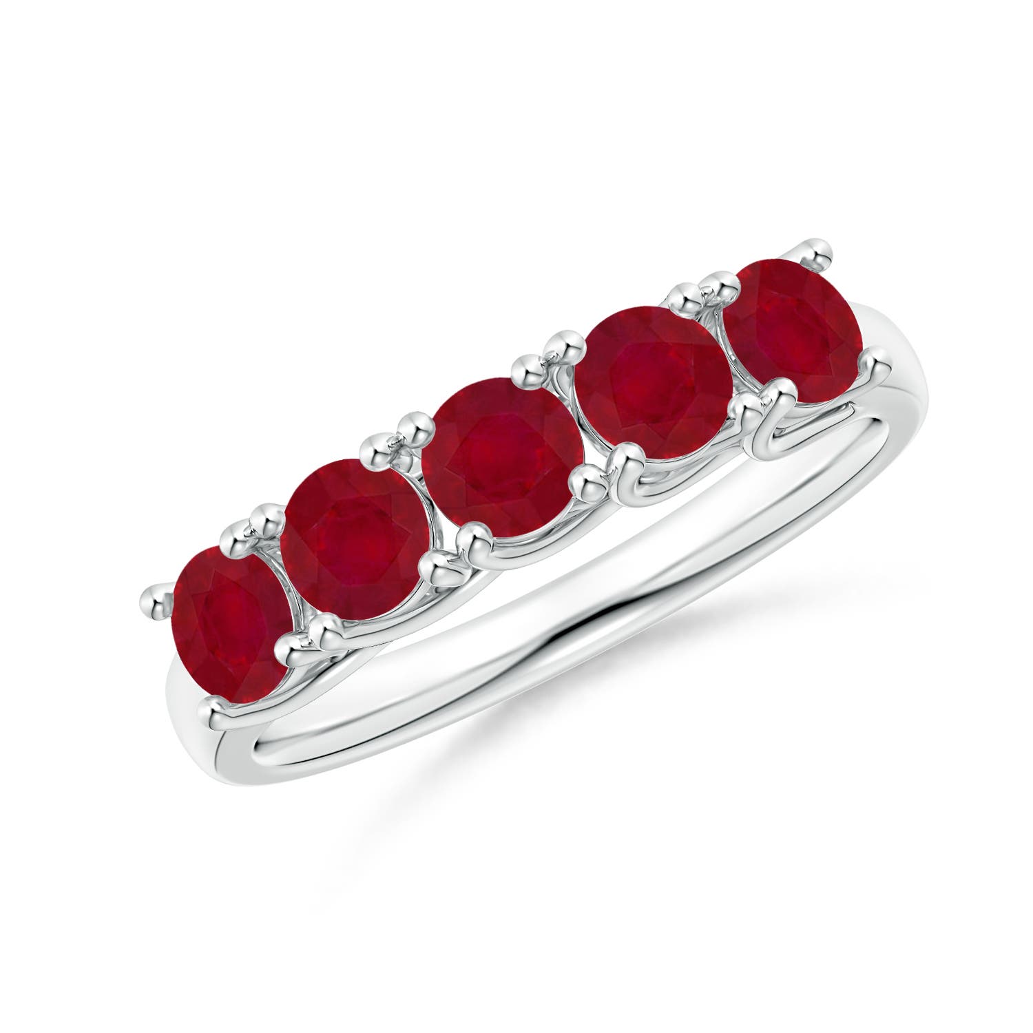 Angara 1.4 Carats Half Eternity Five Stone Ruby Wedding Band in 18K White Gold