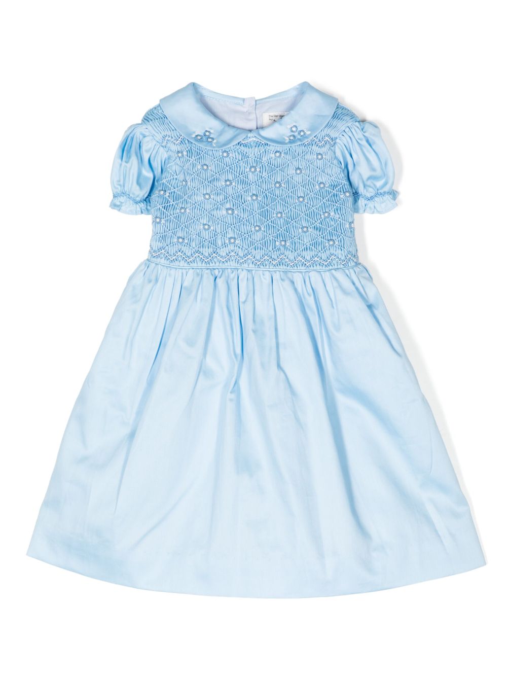 Embroidered shirred-panel dress - Blue