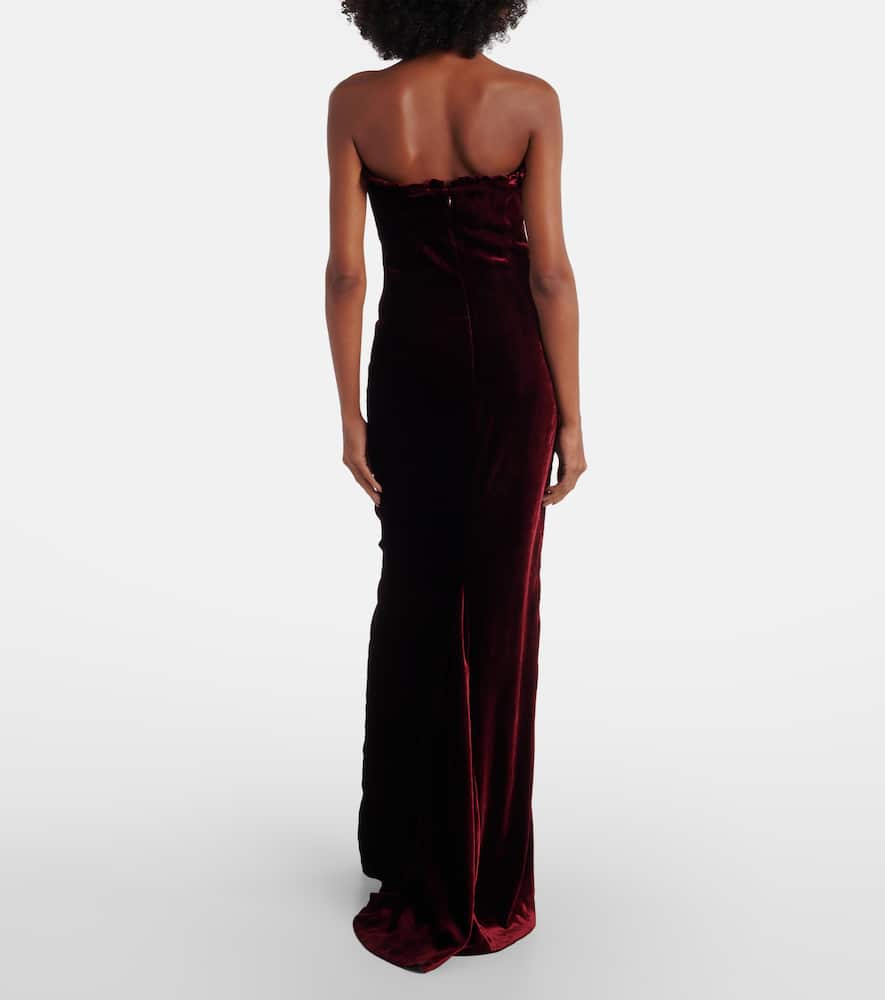 Bow-detail ruched velvet gown