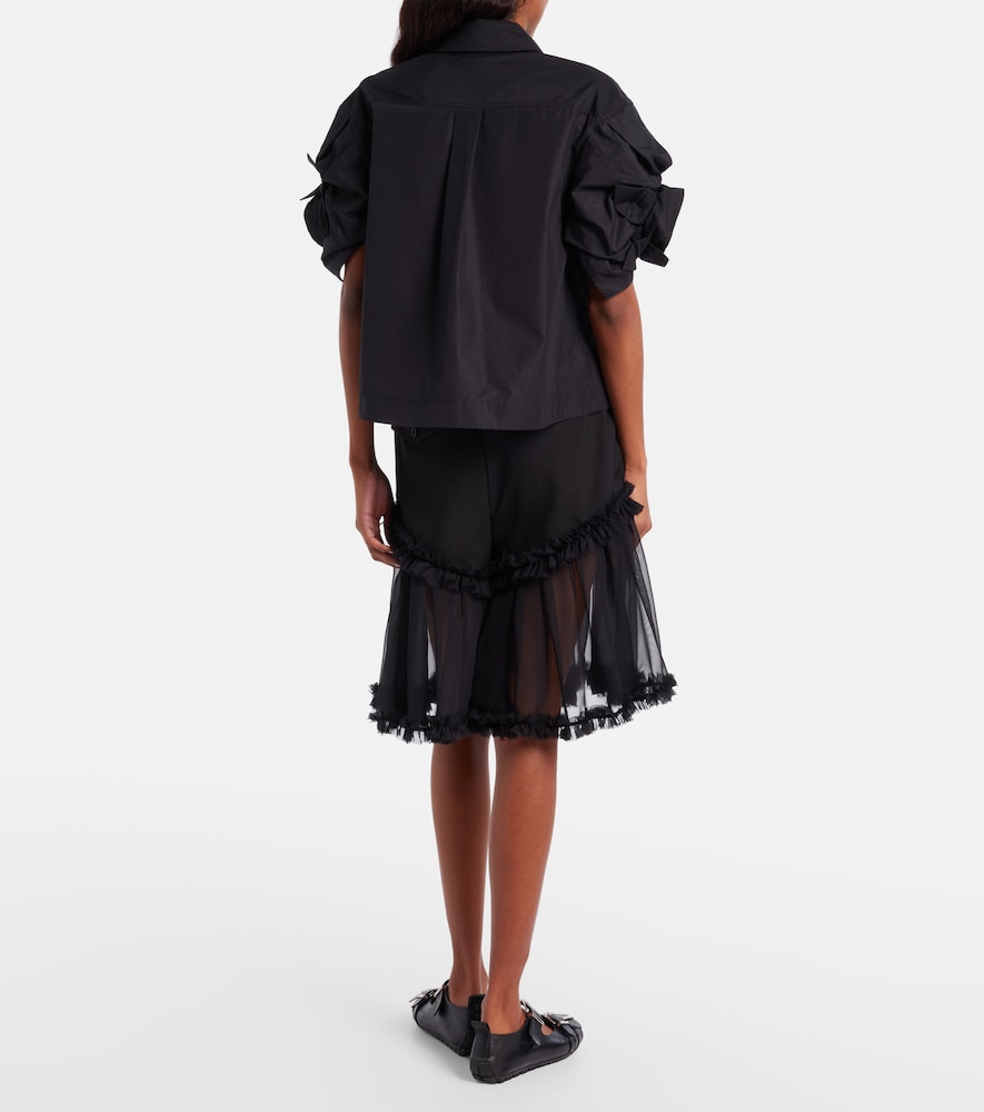 Ruffled tulle and wool shorts