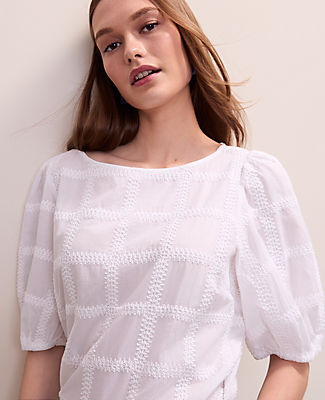 Ann Taylor Petite Crochet Windowpane Popover Top