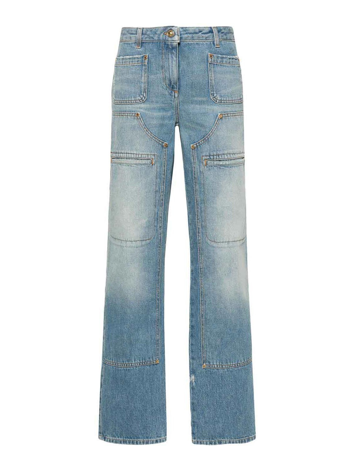 Knee-panel mid-rise straight jeans