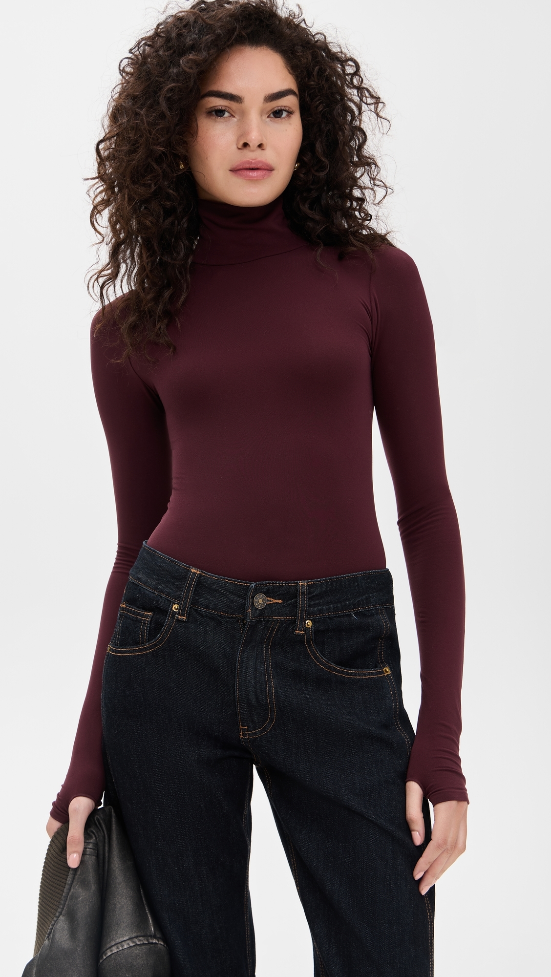 Commando Ballet Turtleneck Bodysuit with Thumbholes Raisin One Size