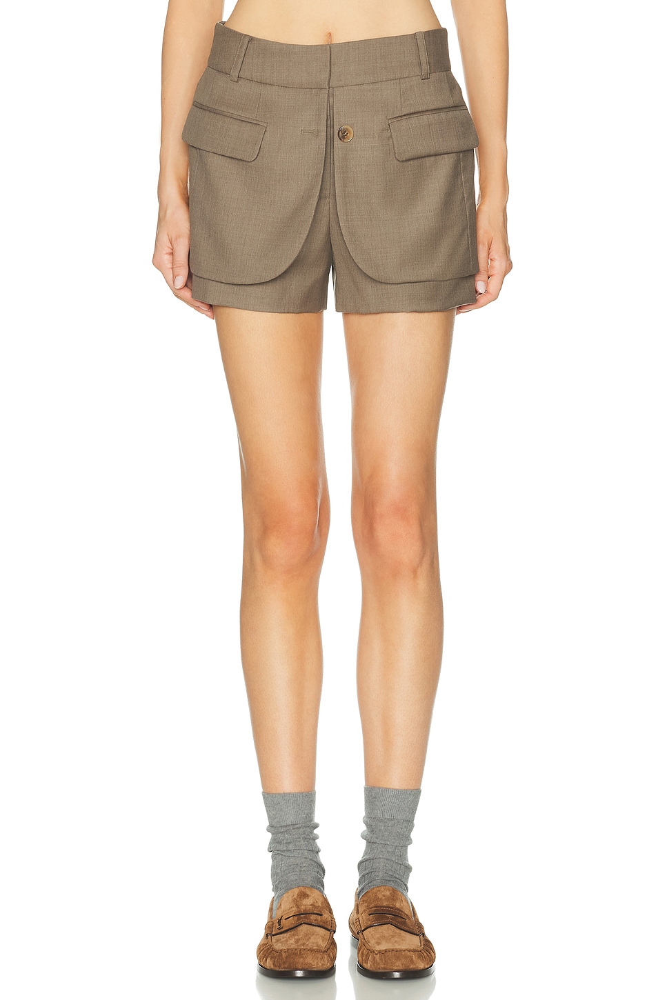Monse Jacket Hem Short in Dark Taupe - Taupe. 2 also , 4