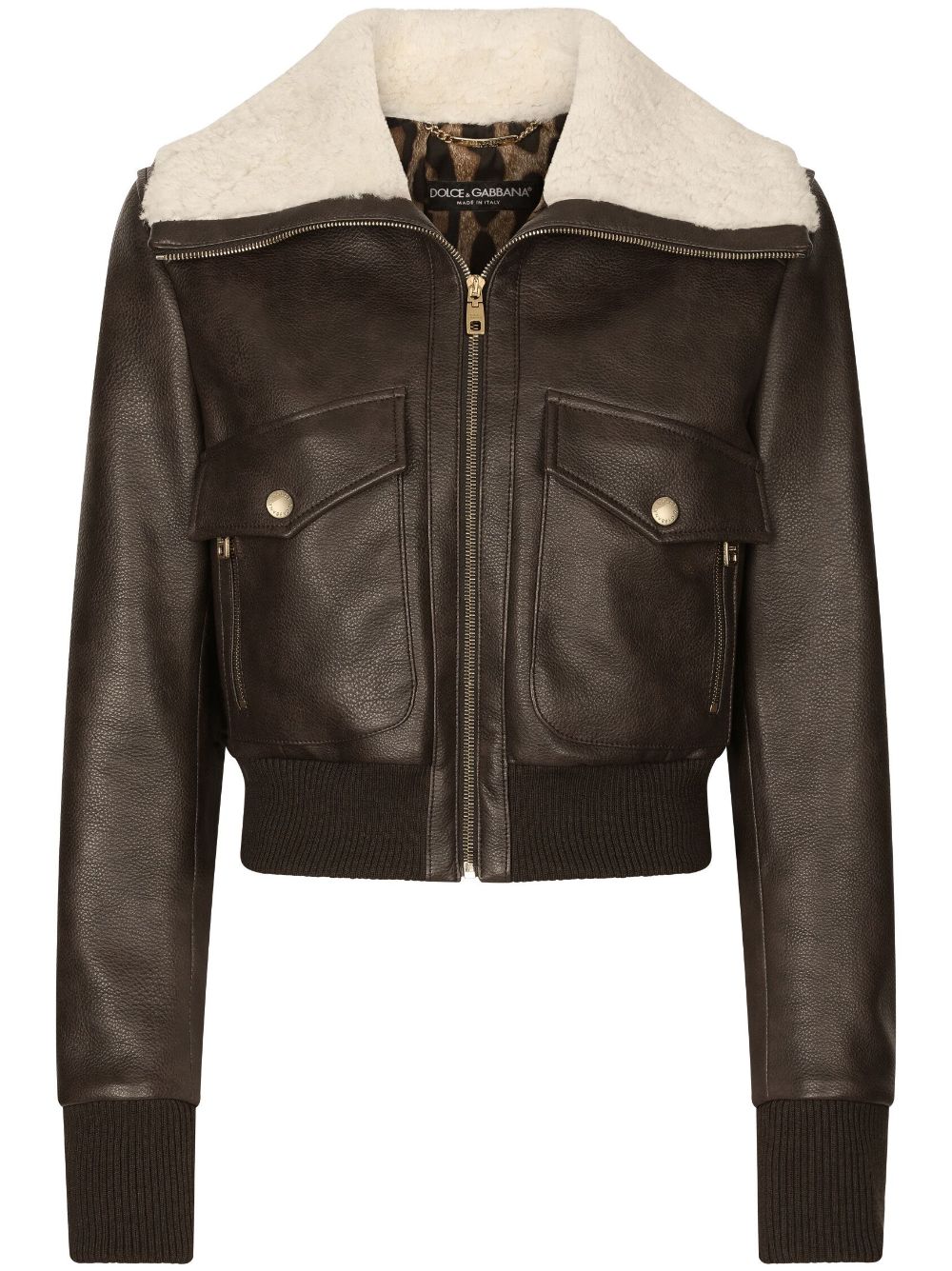Shearling-collar bomber jacket - Brown