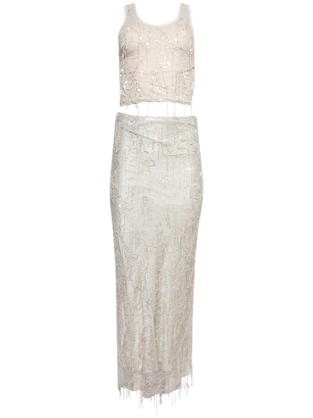 Encased Beaded Ivy Disconnect dress - Neutrals