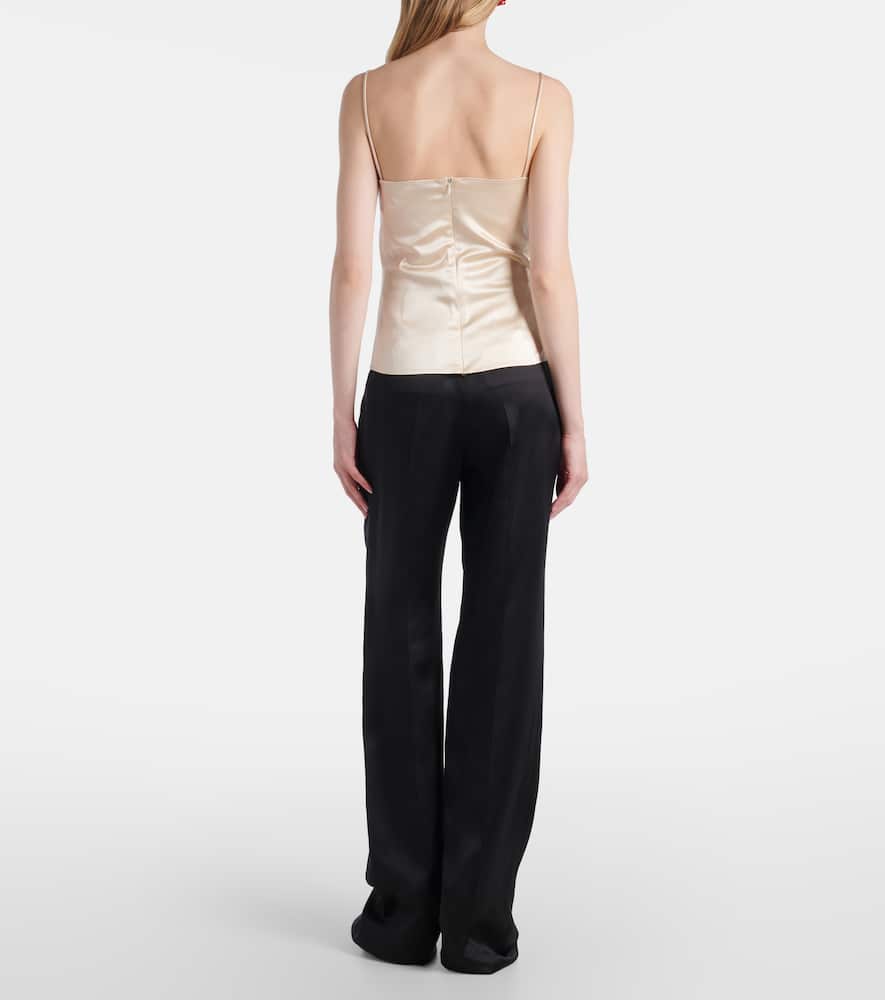Floral-appliqué silk-blend satin top