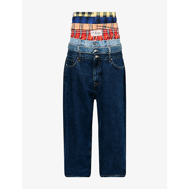 Mens Stacked Straight-Leg Denim Jeans