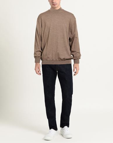 Man Turtleneck Light brown Size 48 Merino Wool