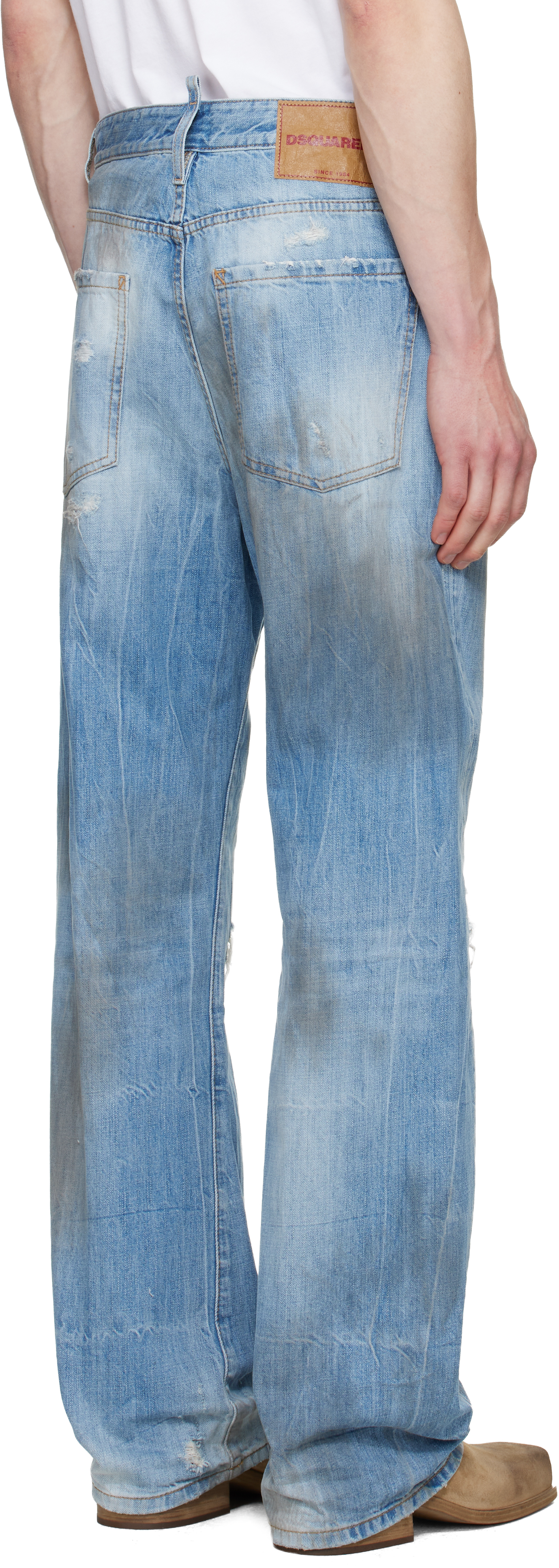 Blue Light Dirty Wash Loose Twist Jeans