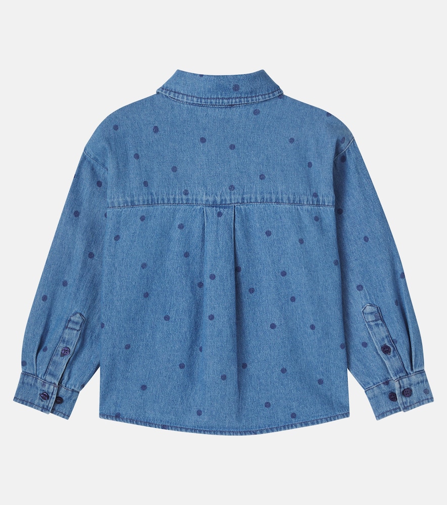 Embroidered polka-dot denim shirt