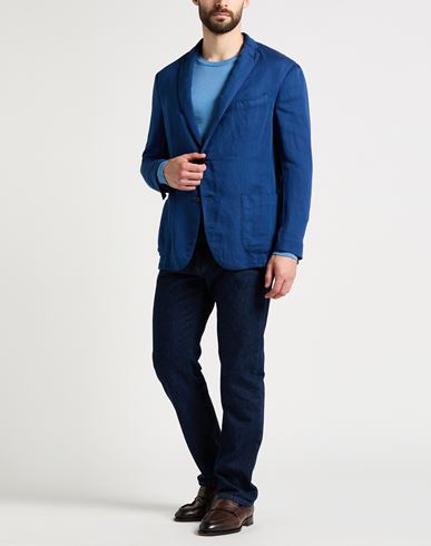Man Blazer Blue Size 44 Cotton, Linen