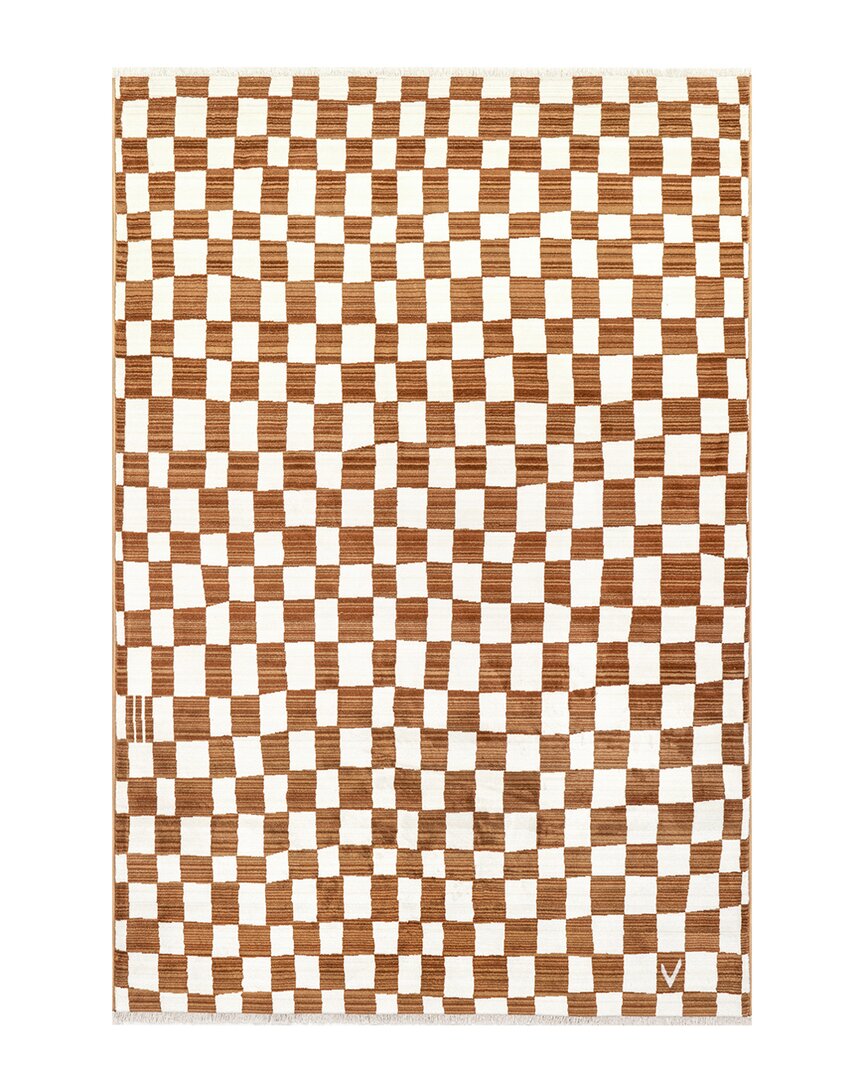 Dominique Abstract Checkered Fringe Area Rug