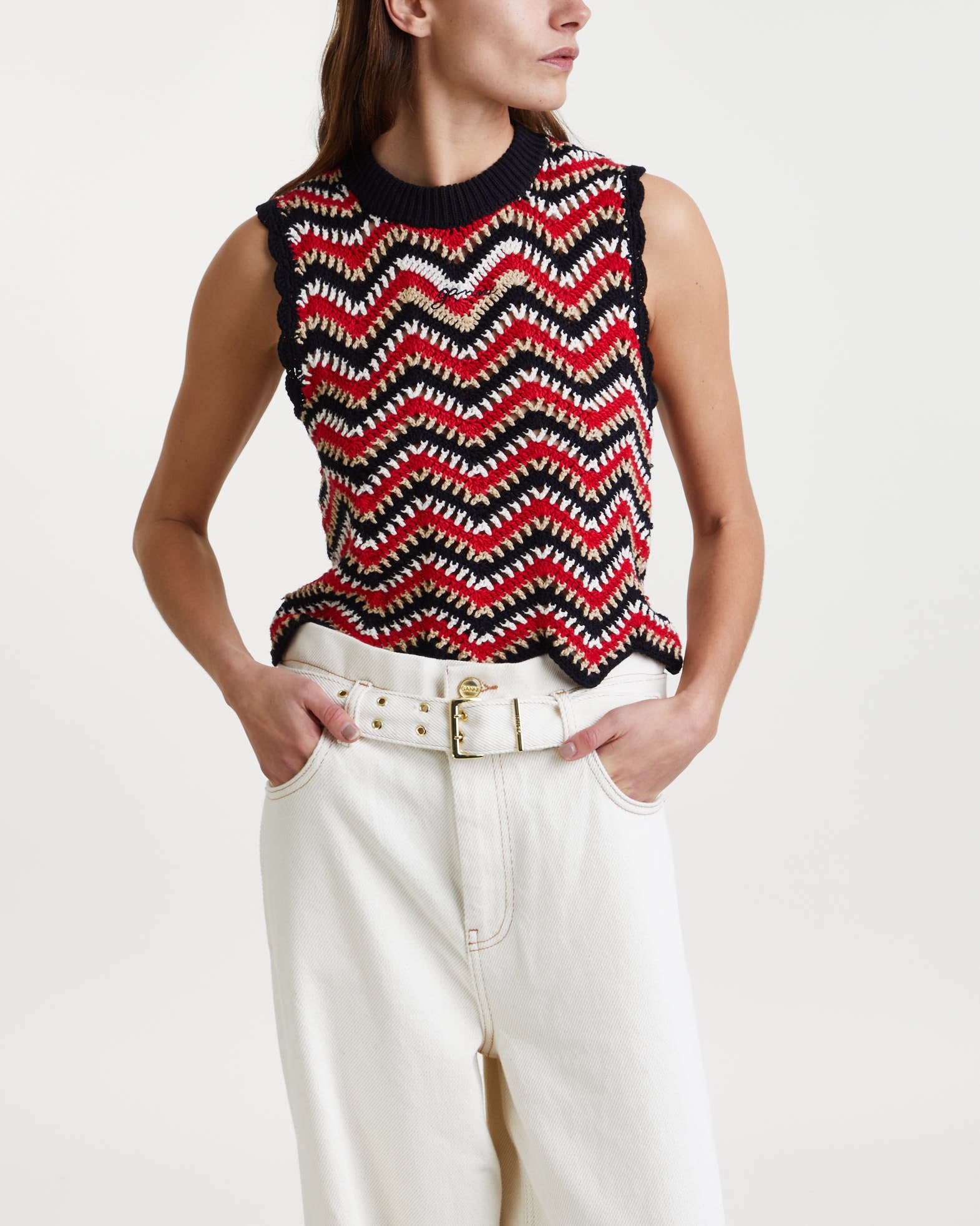 Ganni Vest Cotton Crochet Red