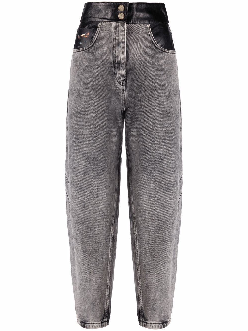 High-waisted faded jeans - Black