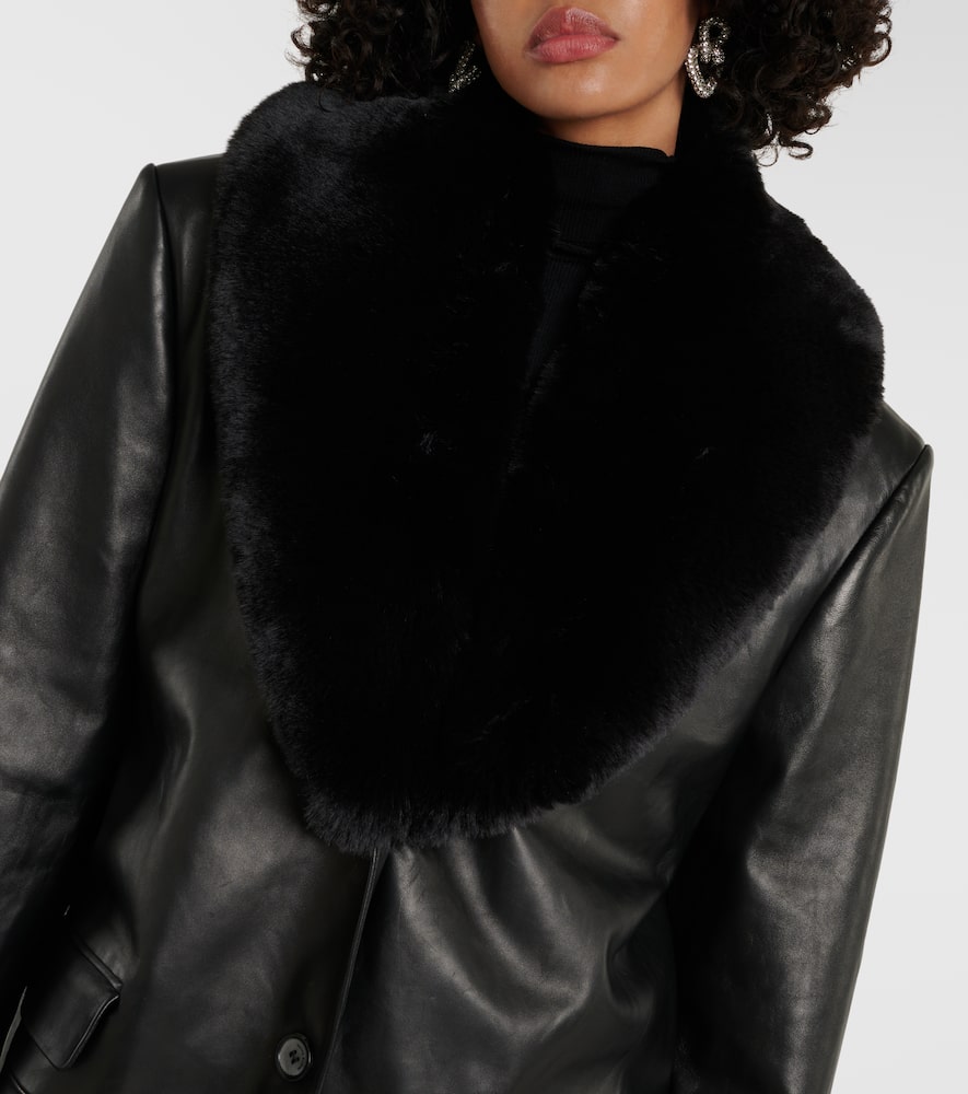 Faux fur-trimmed leather coat