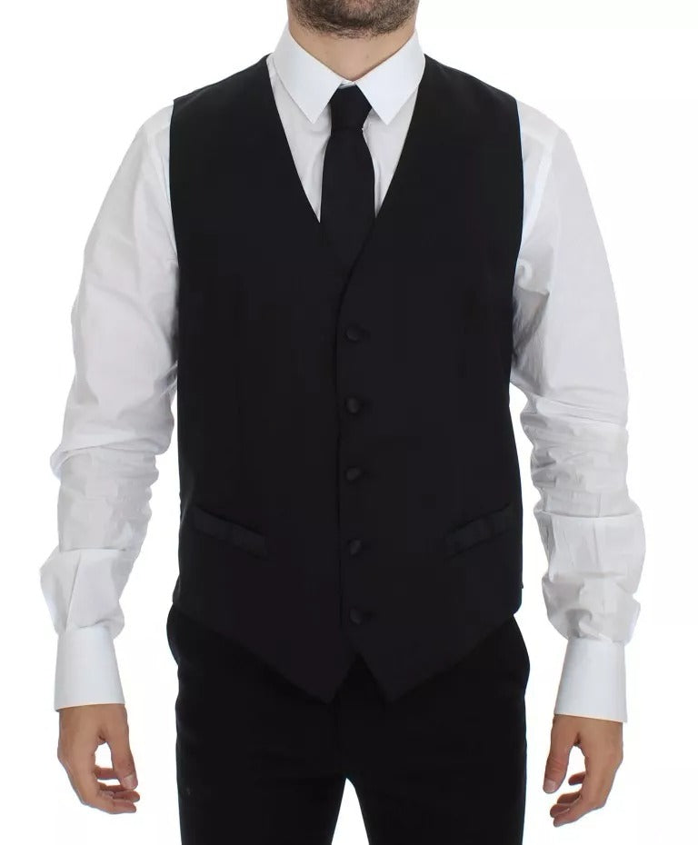 Wool-Silk Blend Dress Vest — Black