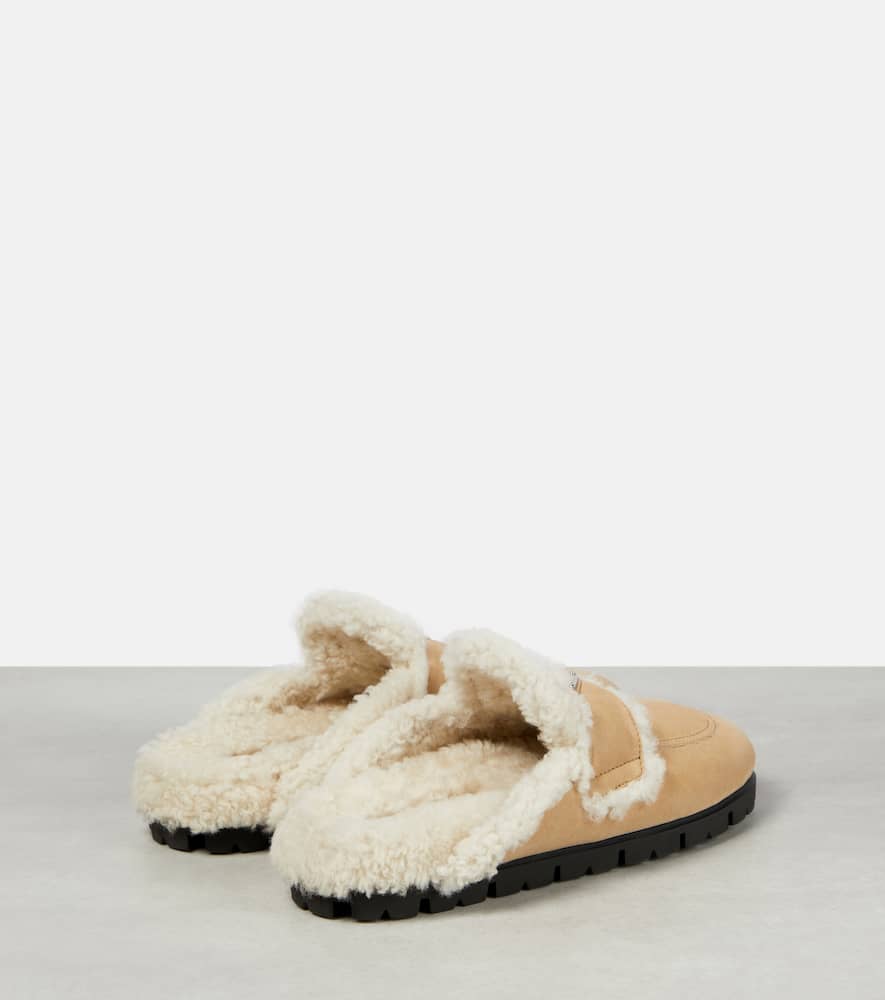 Prada Faux shearling-lined suede slippers