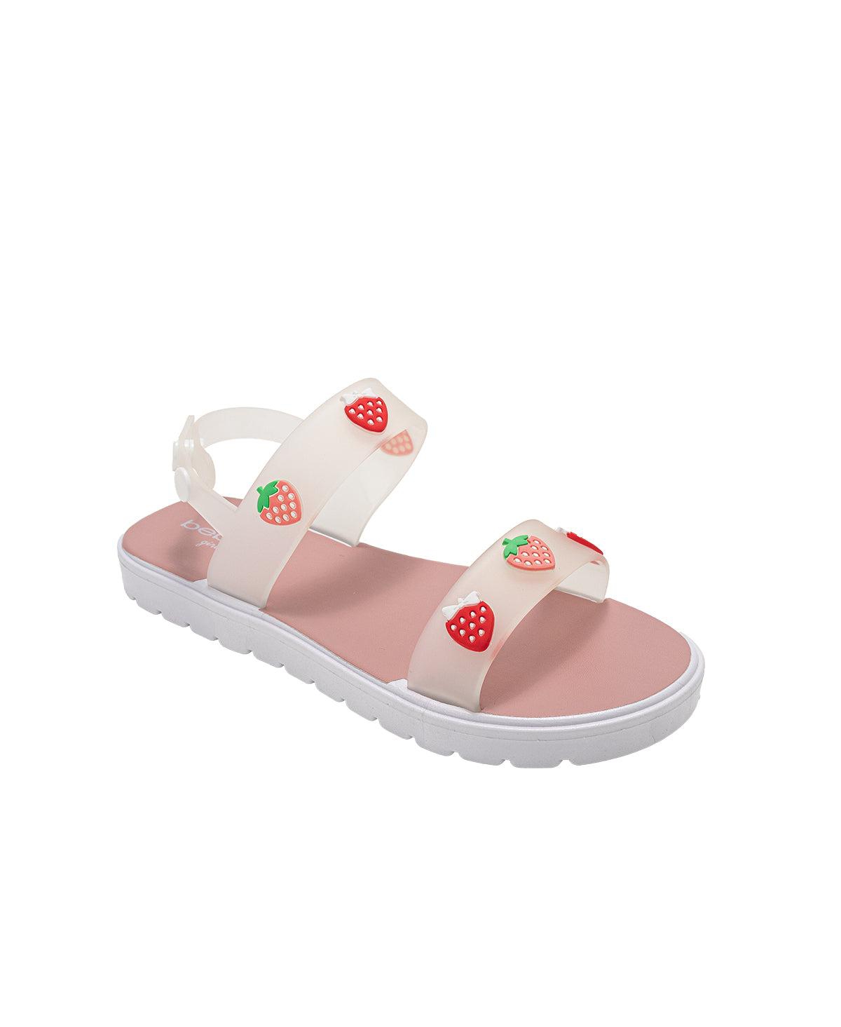 Girls Pcu sandal with strawberry charms - White