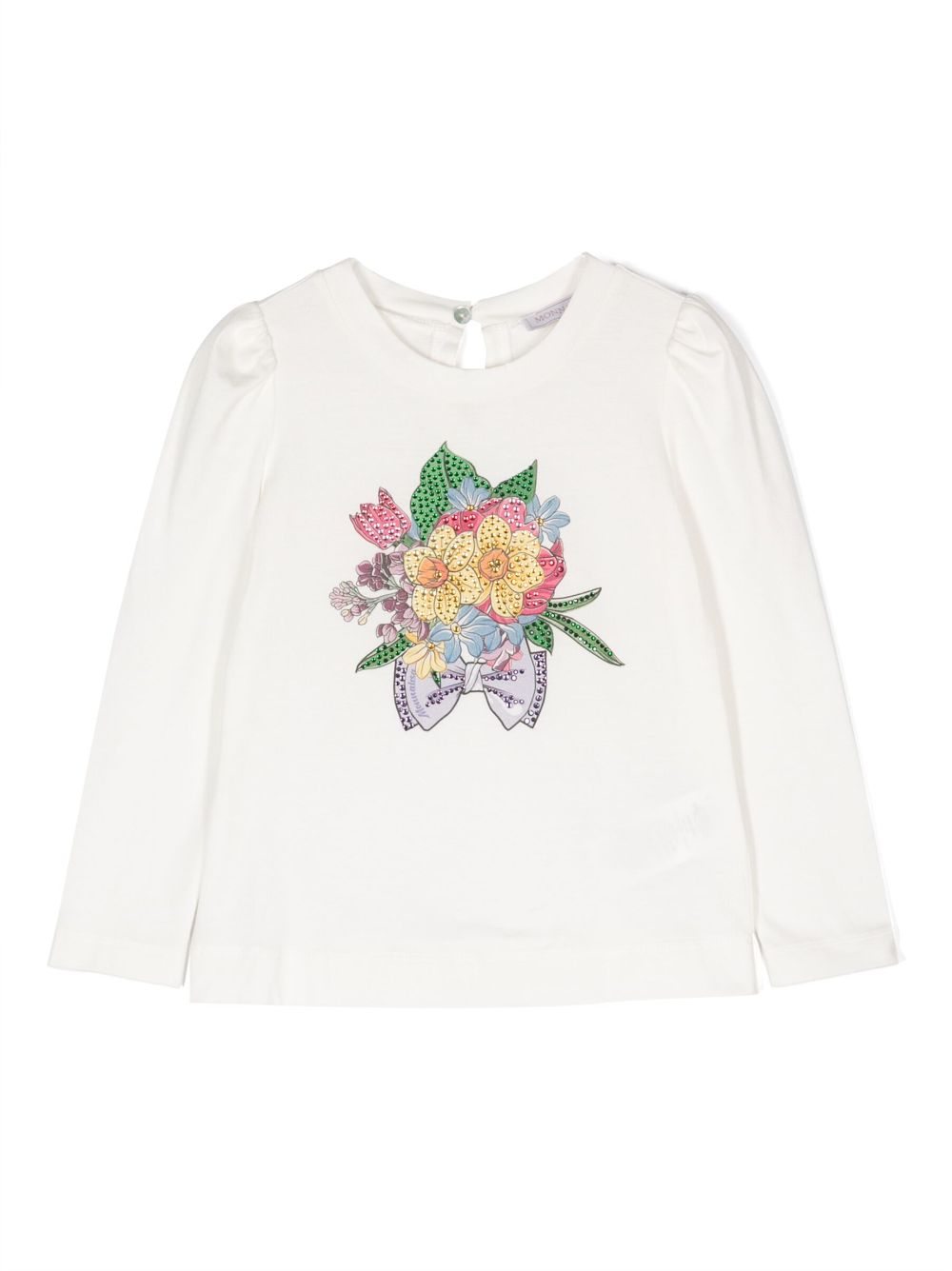 Floral-embroidery long-sleeve tunic - White