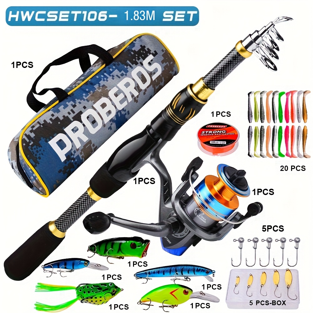 TEMU Professional Fishing Combo Kit-1.55m 83m Spinning Rod Reel Set With Bionic-design Lure, Pre- Line And Waterproof Tackle Bag Lightweight Carbon
