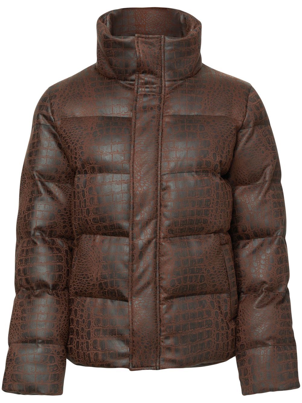 Crocodile-effect padded jacket - Brown