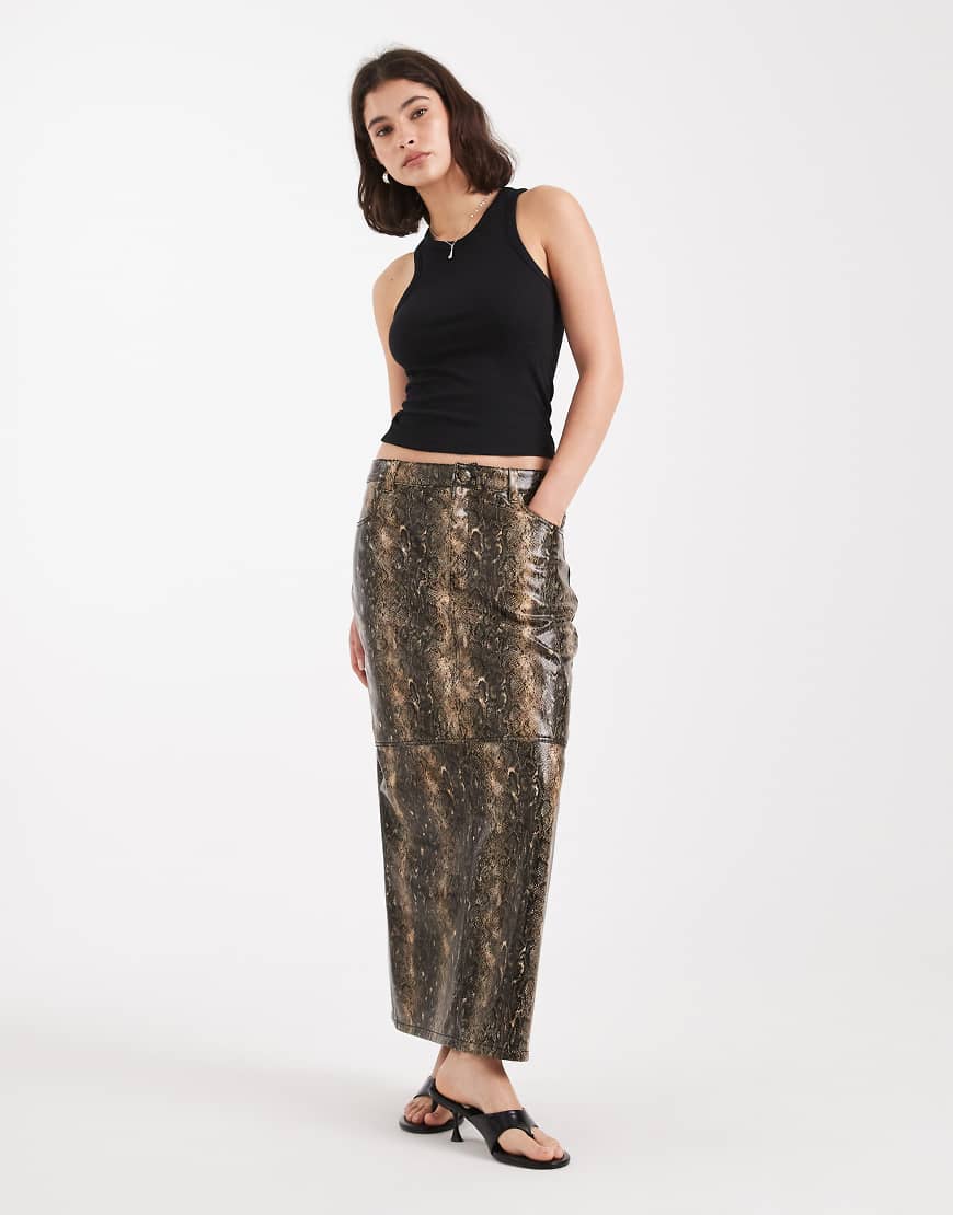 PU snake print midi skirt in multi