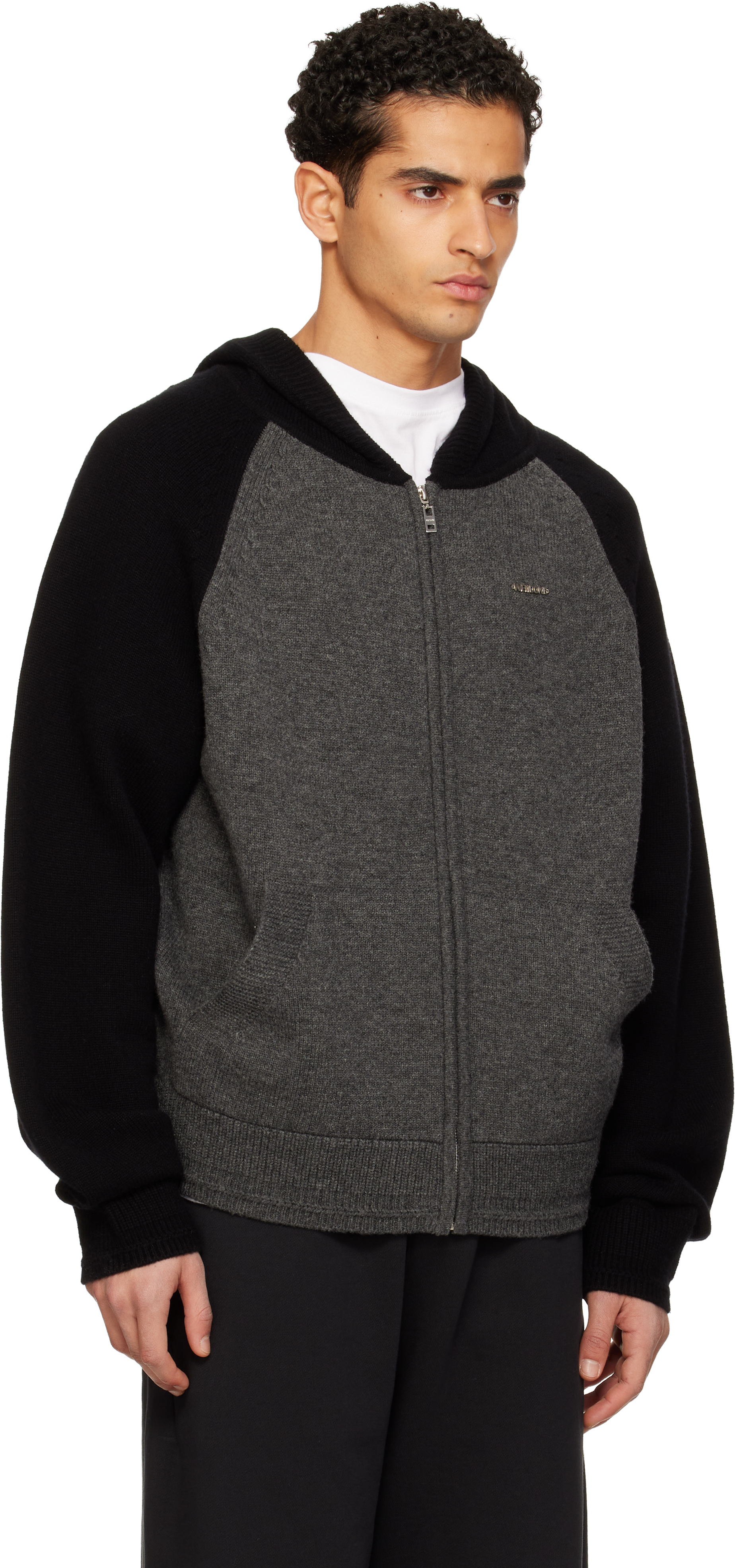 Black & Gray Raglan Knit Zip-Up Hoodie