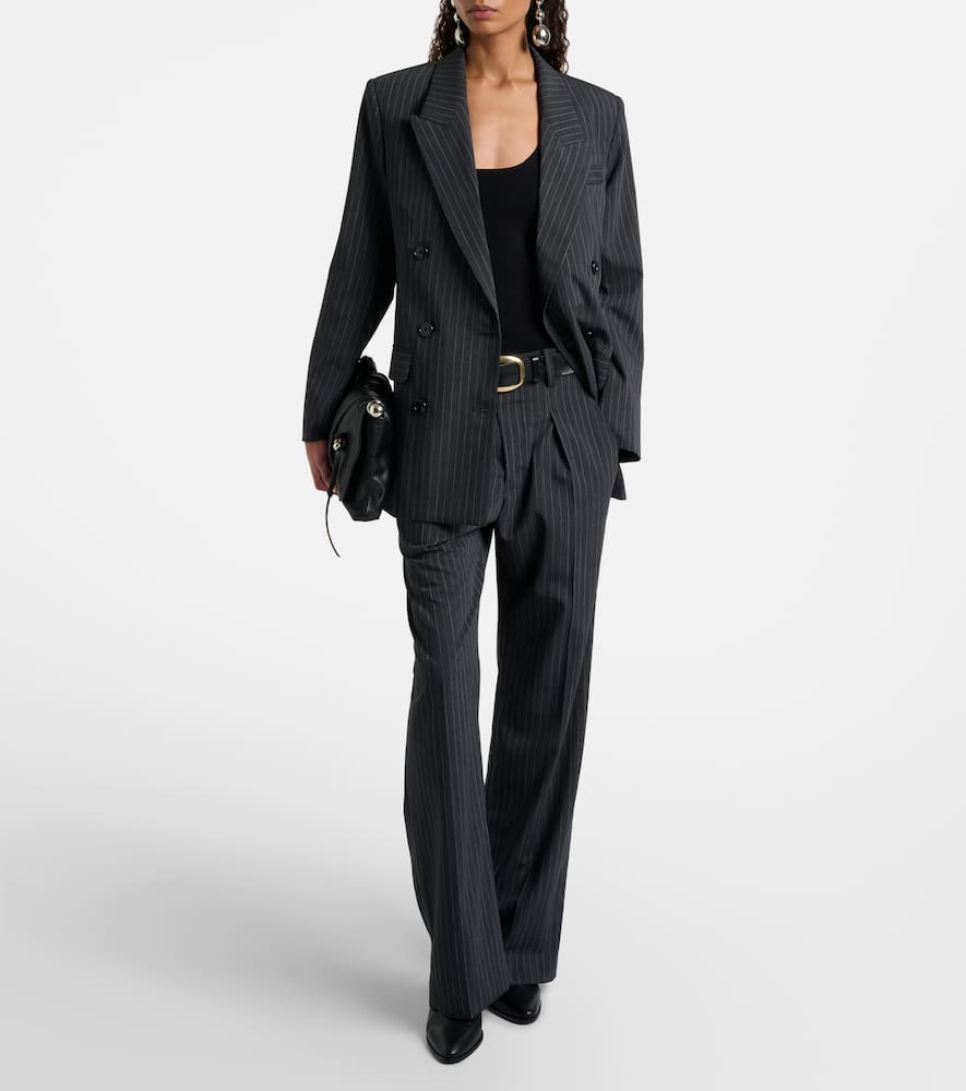 Pinstriped wool-blend straight pants