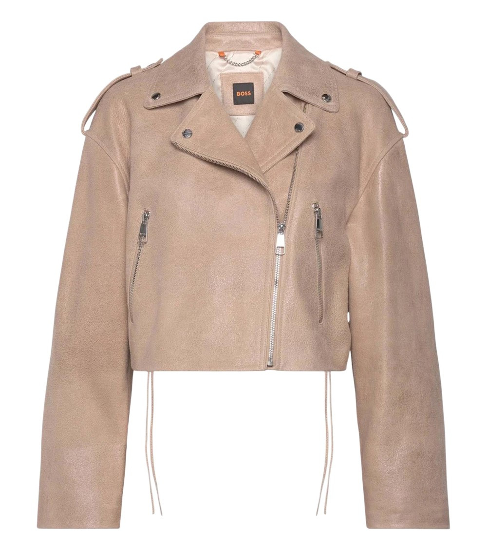 Beige Solid Notched Lapel Jacket