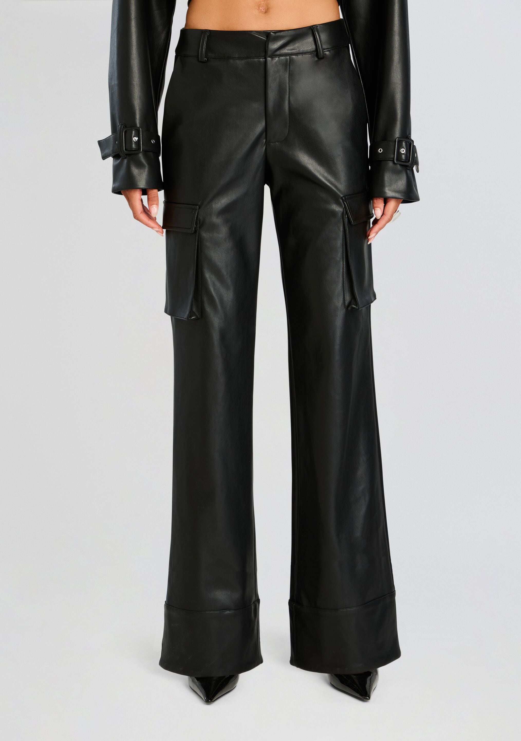 Fifer Vegan Leather Mid Rise Cargo Pant