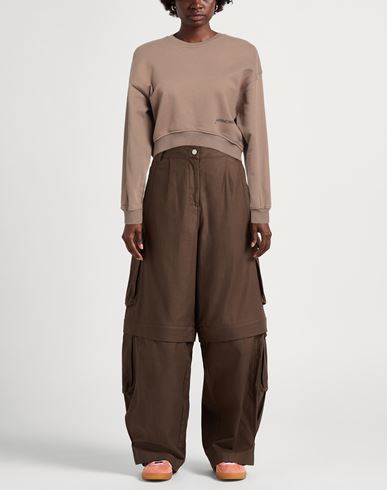 Woman Sweatshirt Khaki Size M Cotton, Elastane