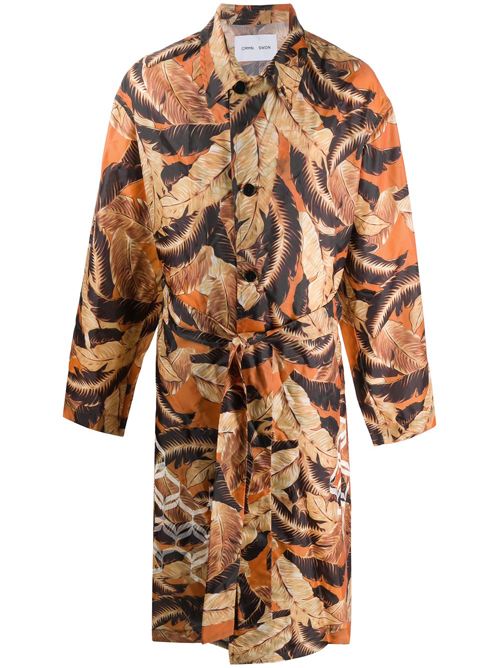 Leaf-print belted trench coat - Orange