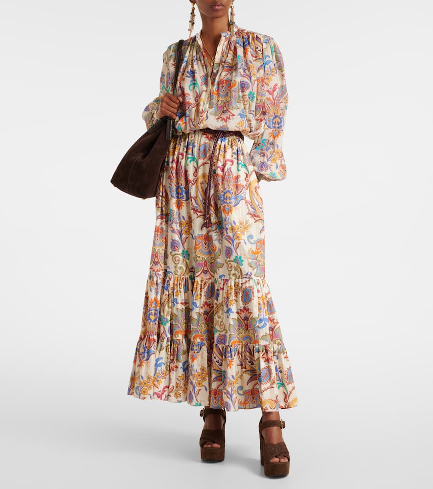Paisley tiered cotton maxi skirt