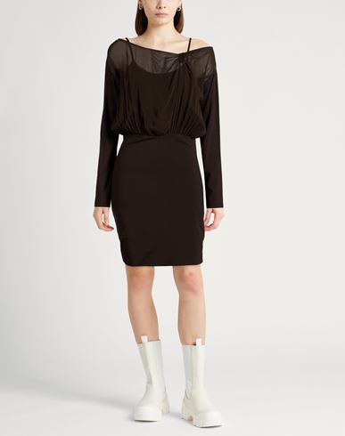 Woman Mini dress Dark brown Size M Viscose, Elastane, Silk
